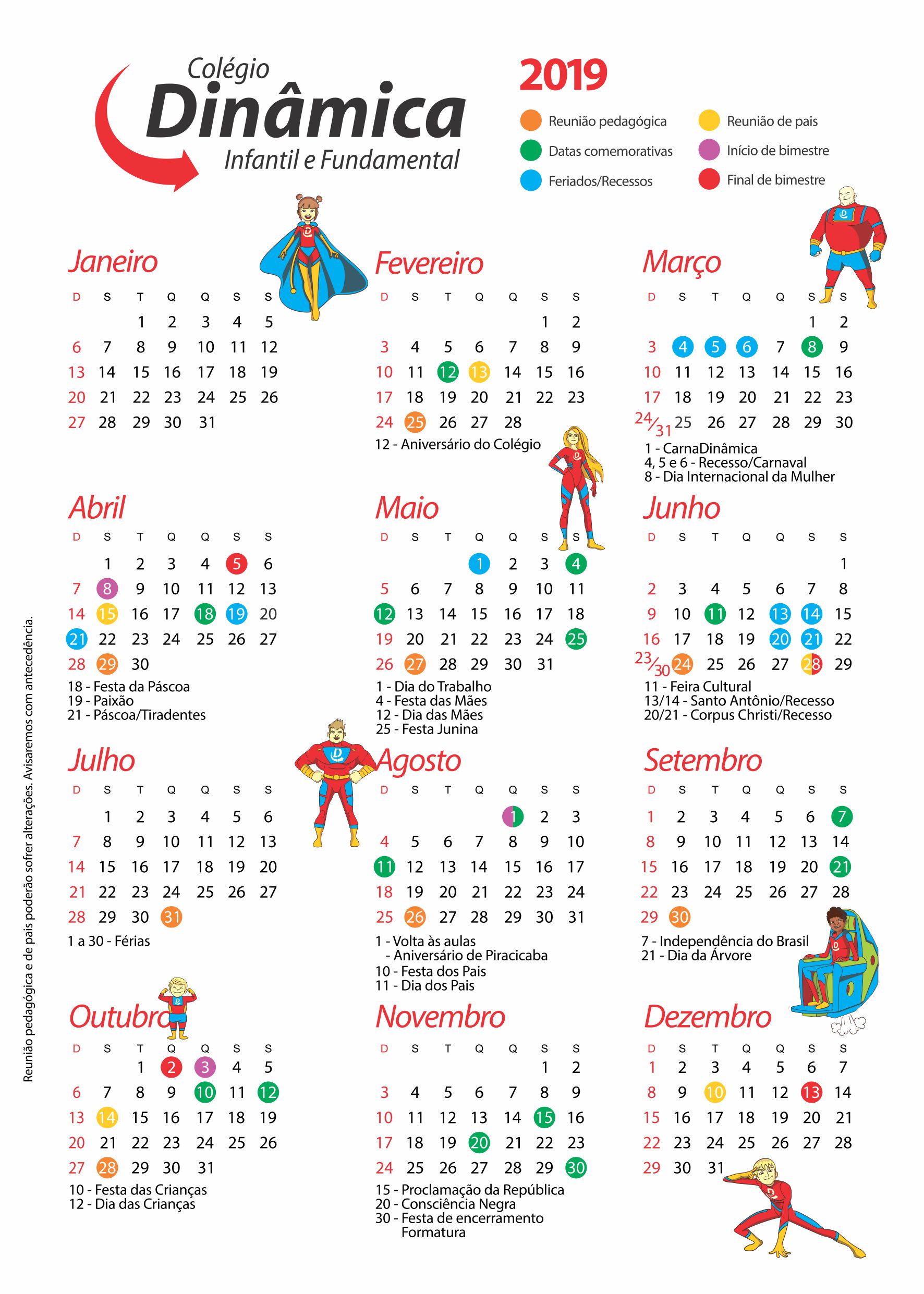 Calendário Escolar Colégio Dinâmica